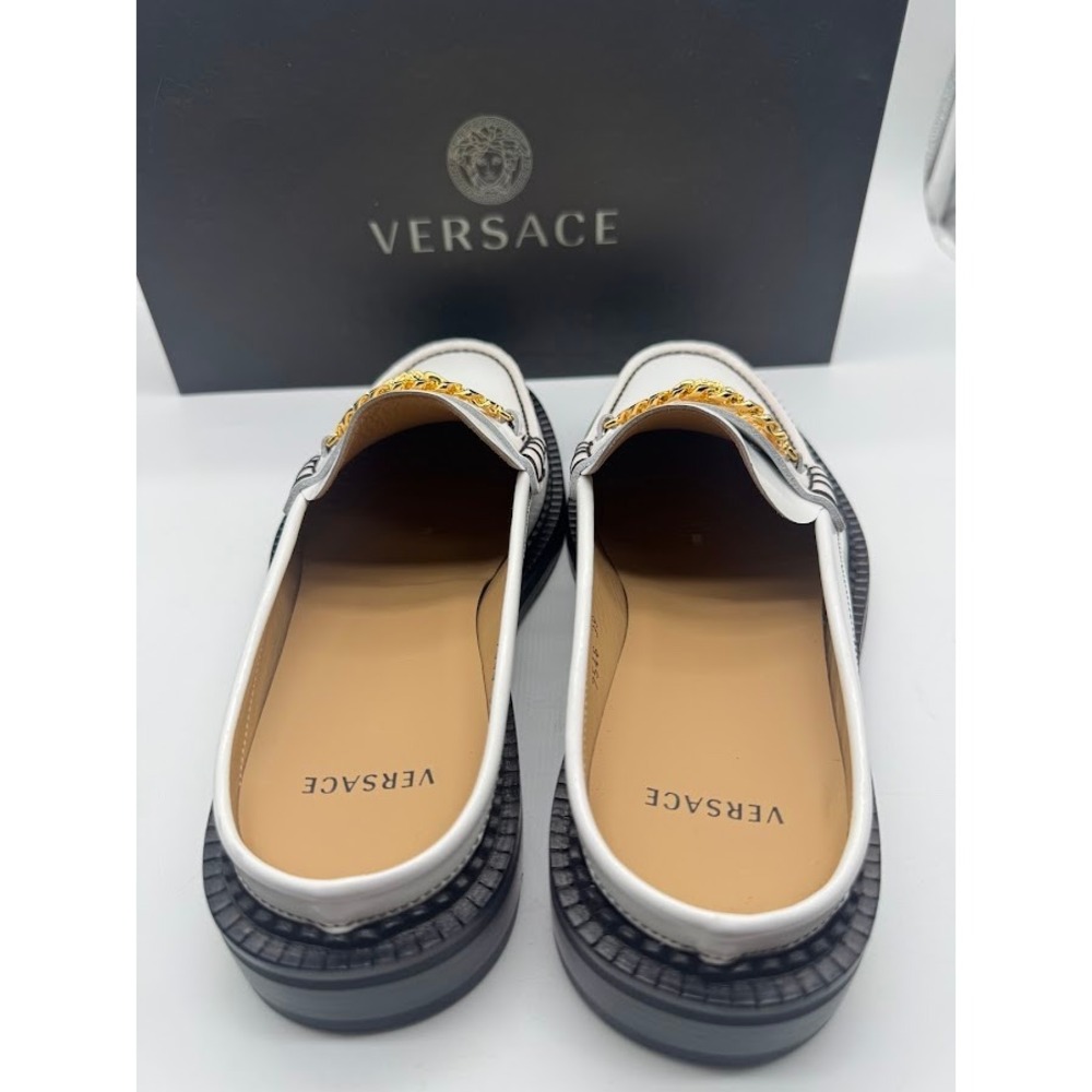 Versace Medusa Biggie White Leather Mule Loafers Gold Hardware IT 39 US 9 NEW - Picture 9 of 14